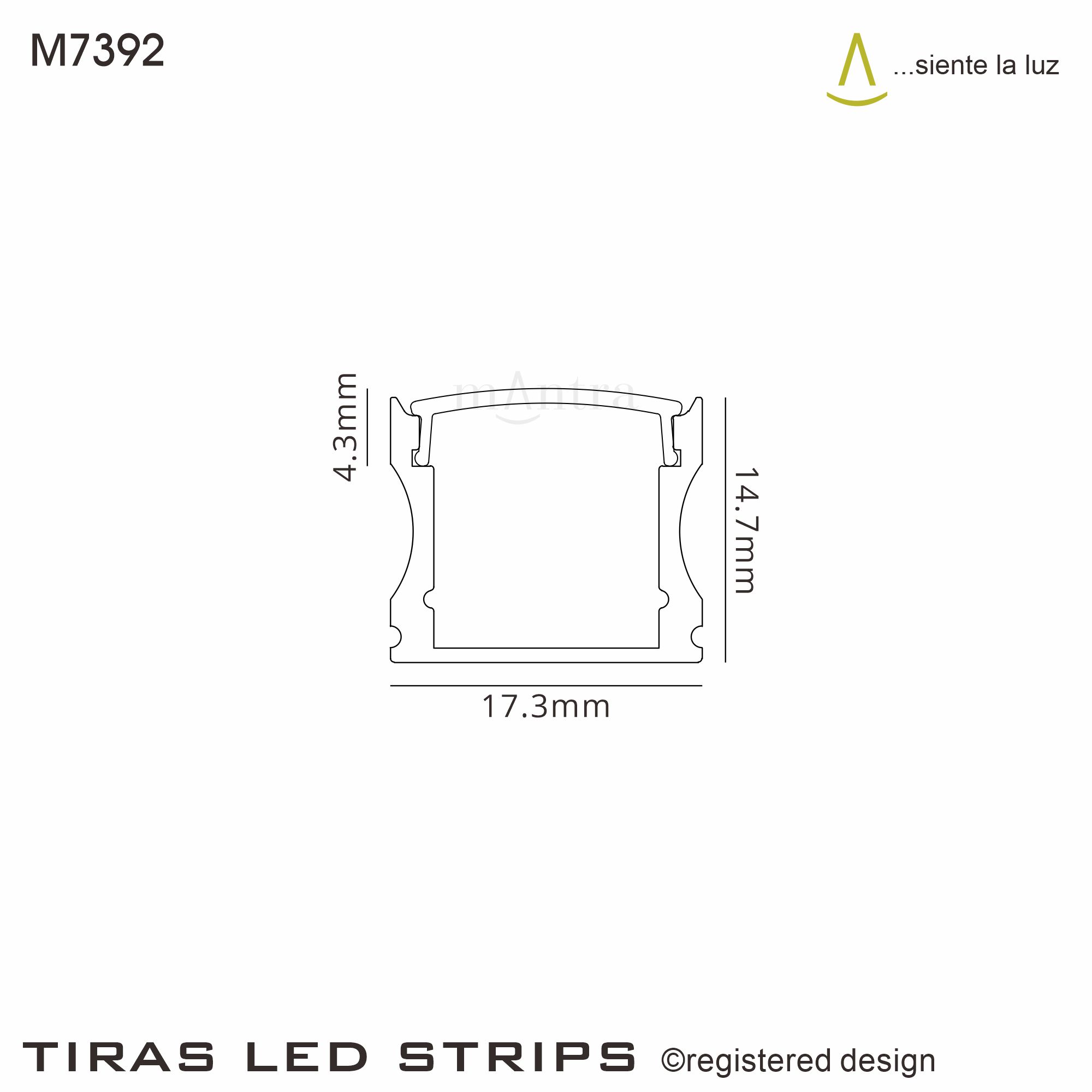 M7392  Tiras LED Strips 2m Aluminium Profile; 17 x 15.3mm